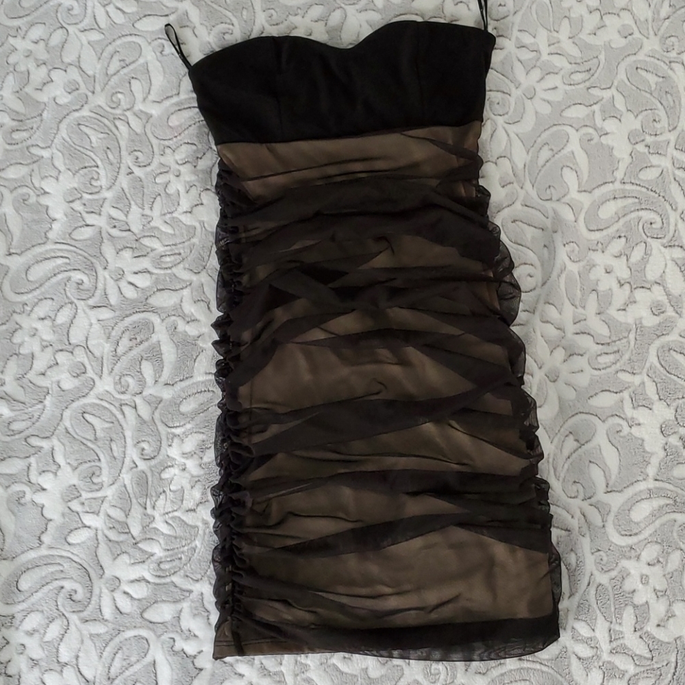 Black & nude strapless mini dress